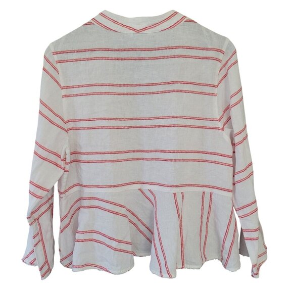 Tommy Bahama Marcella Pink Stripe Linen Jacket Size M Bell Sleeve Beach Boho - Picture 6 of 7